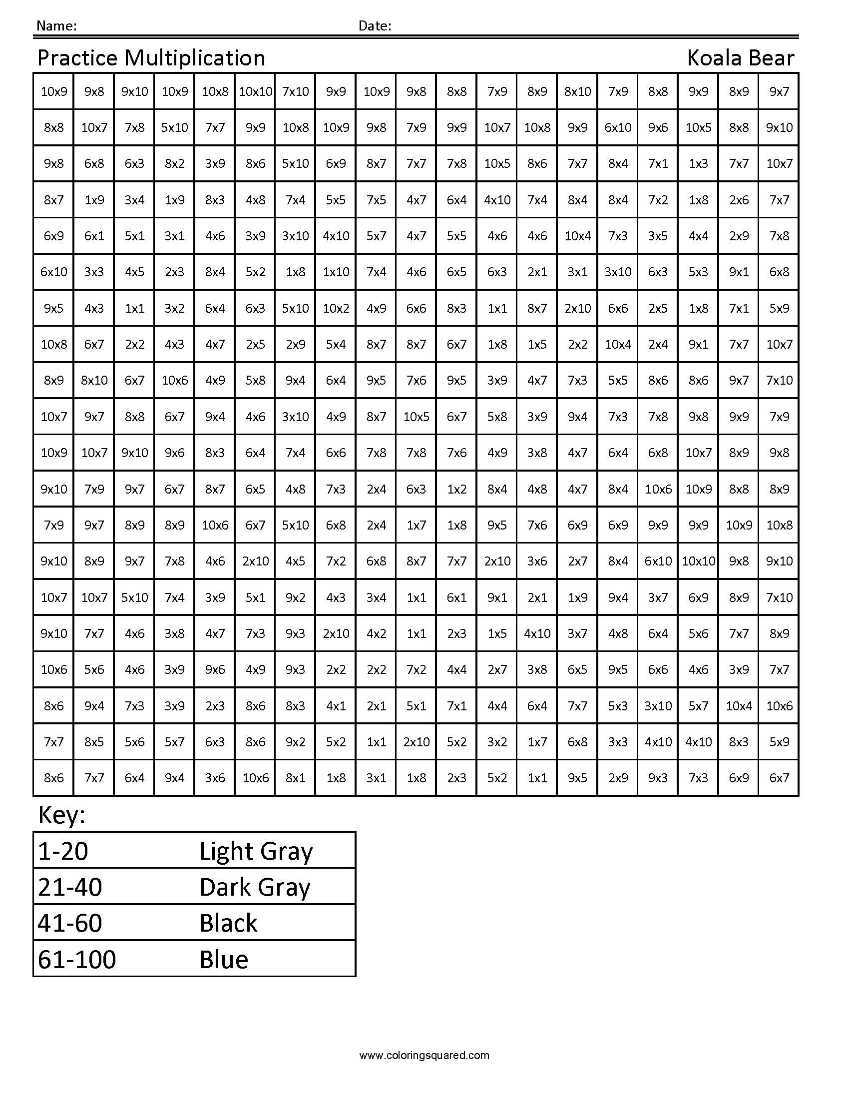 80 Printable Multiplication Worksheets To Color 60