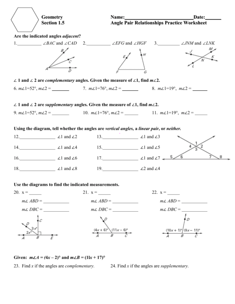 80 Printable Names Of Angles Worksheet 18