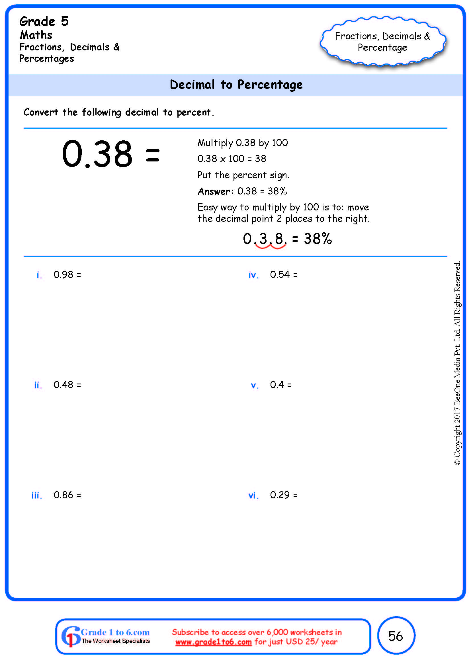 85 Decimal To Percent Worksheet 48