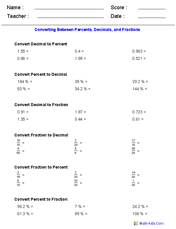 85 Decimal To Percent Worksheet 58