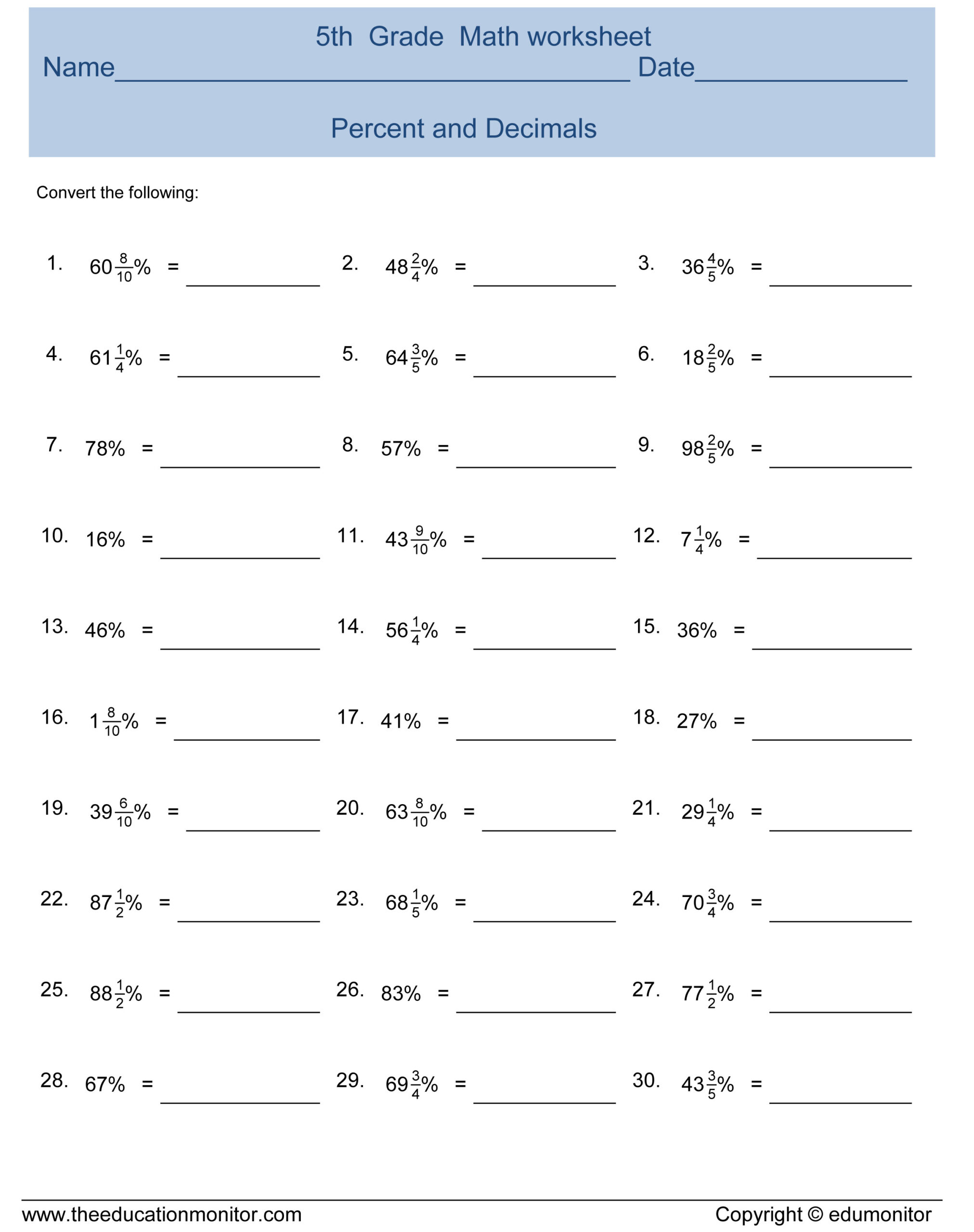 85 Decimal To Percent Worksheet 7