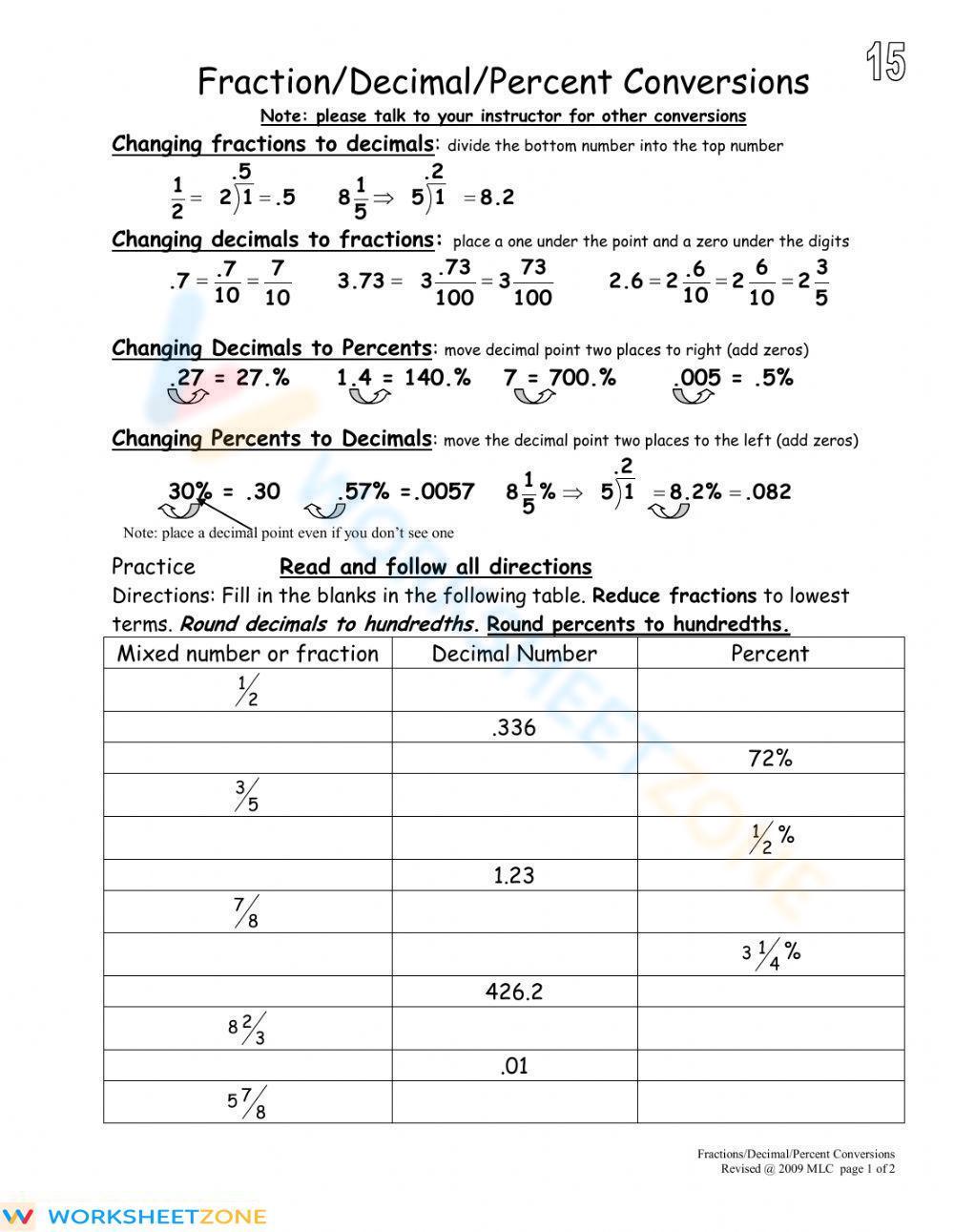 85 Decimal To Percent Worksheet 78