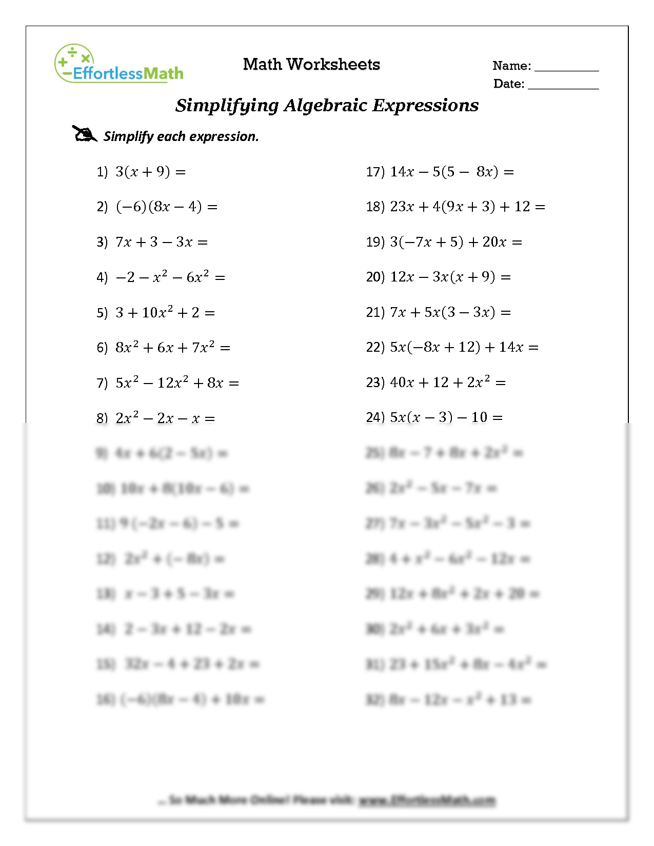 85 Solve For X Worksheet 30