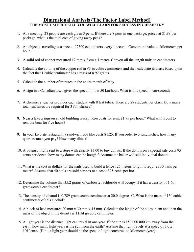 90 Dimensional Analysis Chemistry Worksheet 12