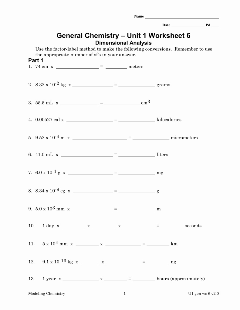 90 Dimensional Analysis Chemistry Worksheet 15