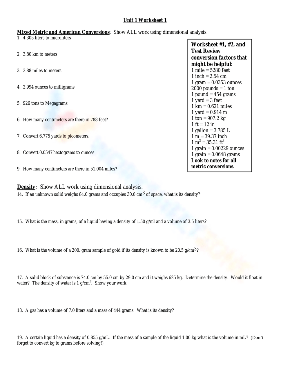 90 Dimensional Analysis Chemistry Worksheet 59