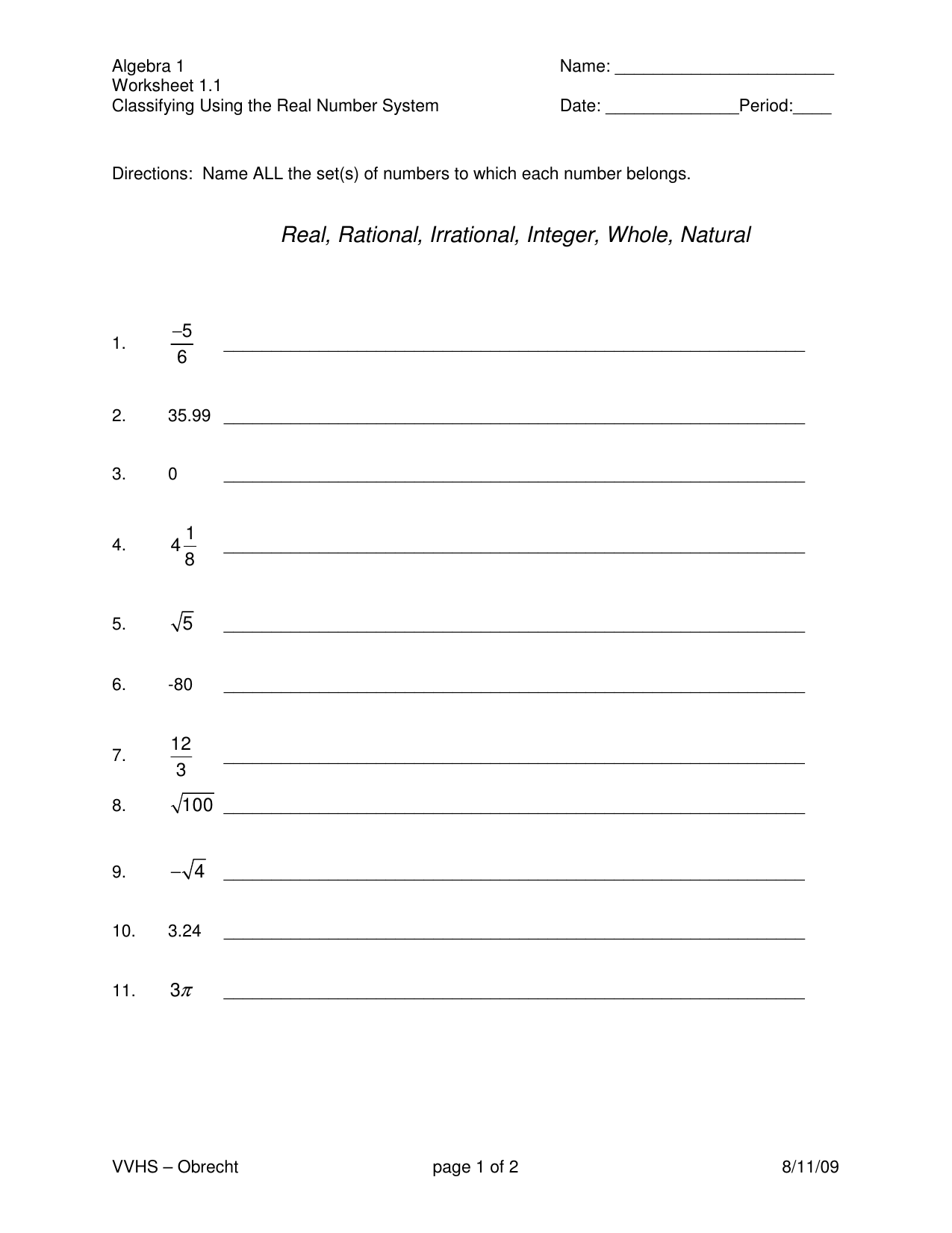 90 Printable Real Number System Worksheet 58