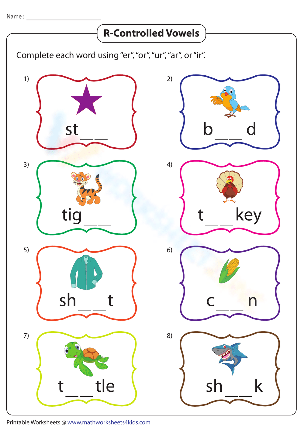 90 R Controlled Vowels Worksheet 1