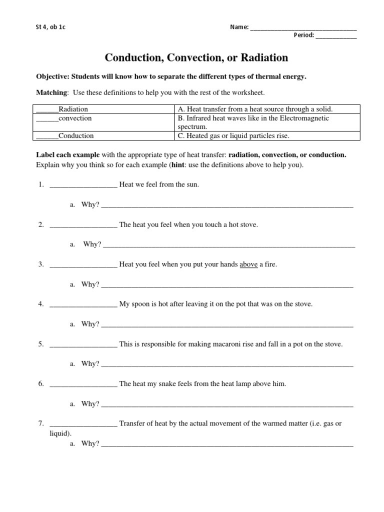 90 Worksheet Conduction Convection Radiation 70