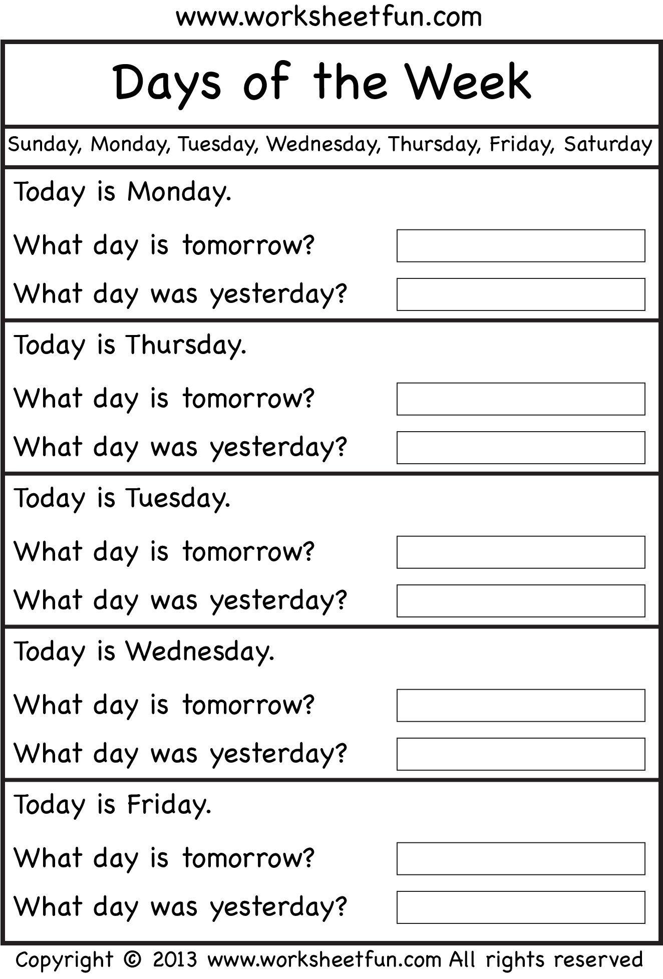 Best 45 Days Of The Week Worksheets Ideas 40