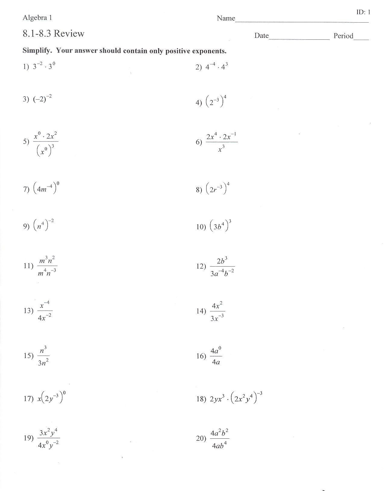 Best 45 Properties Of Exponents Worksheets Ideas 2