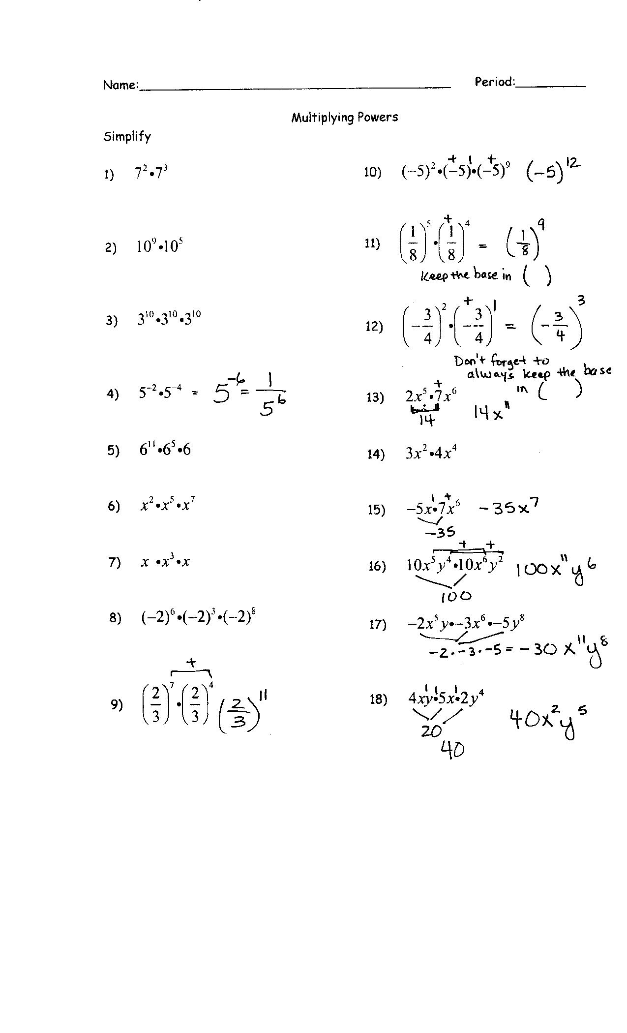 Best 45 Properties Of Exponents Worksheets Ideas 9