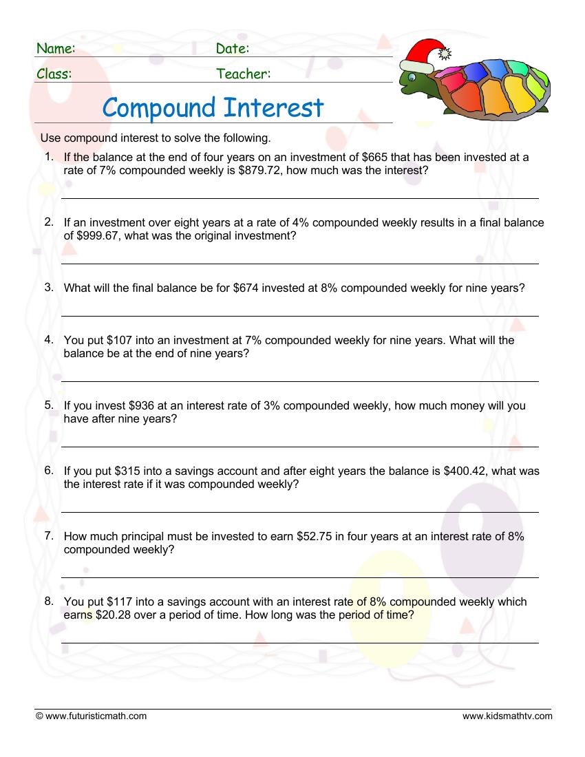 Best 50 Compound Interest Worksheets Ideas 12