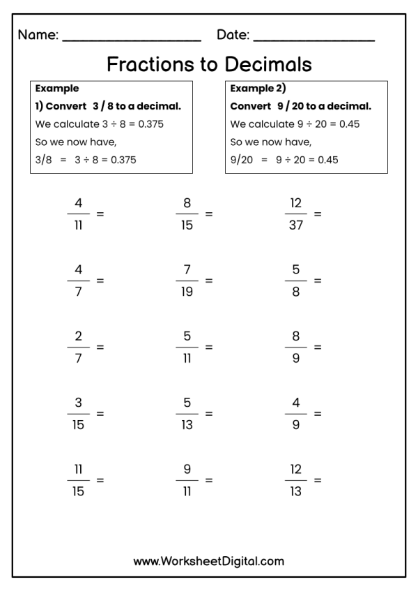 Save 60 Fractions To Decimals Worksheets Ideas 31