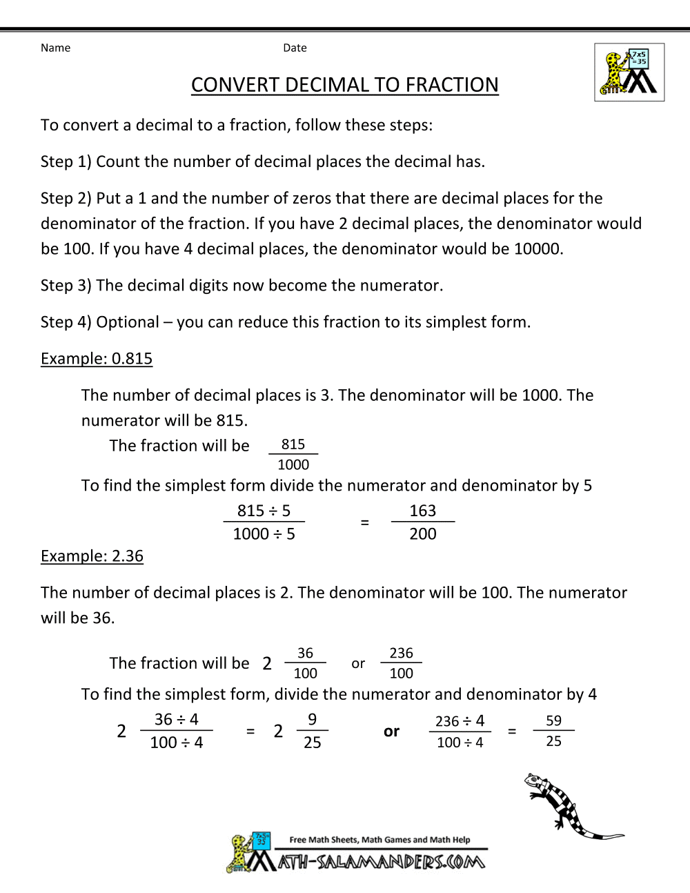 Save 60 Fractions To Decimals Worksheets Ideas 36