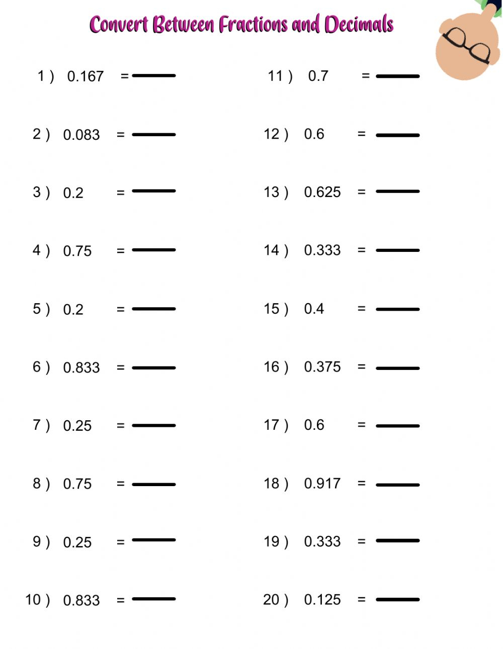 Save 60 Fractions To Decimals Worksheets Ideas 52