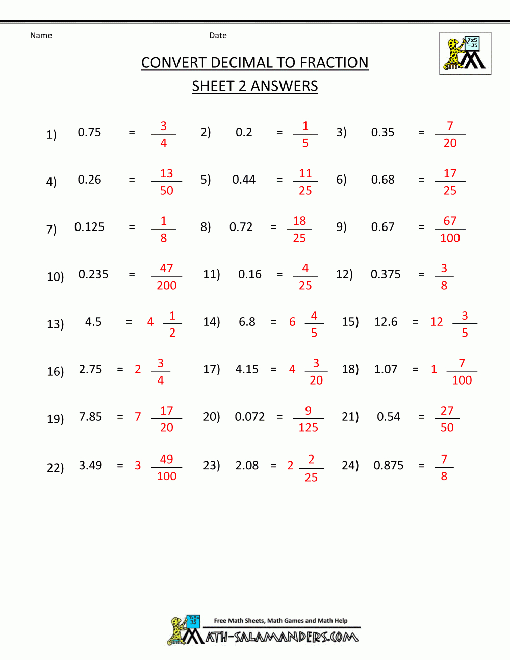 Save 60 Fractions To Decimals Worksheets Ideas 54