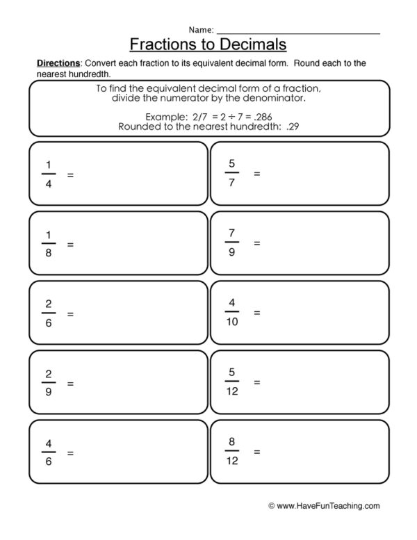 Save 60 Fractions To Decimals Worksheets Ideas 60