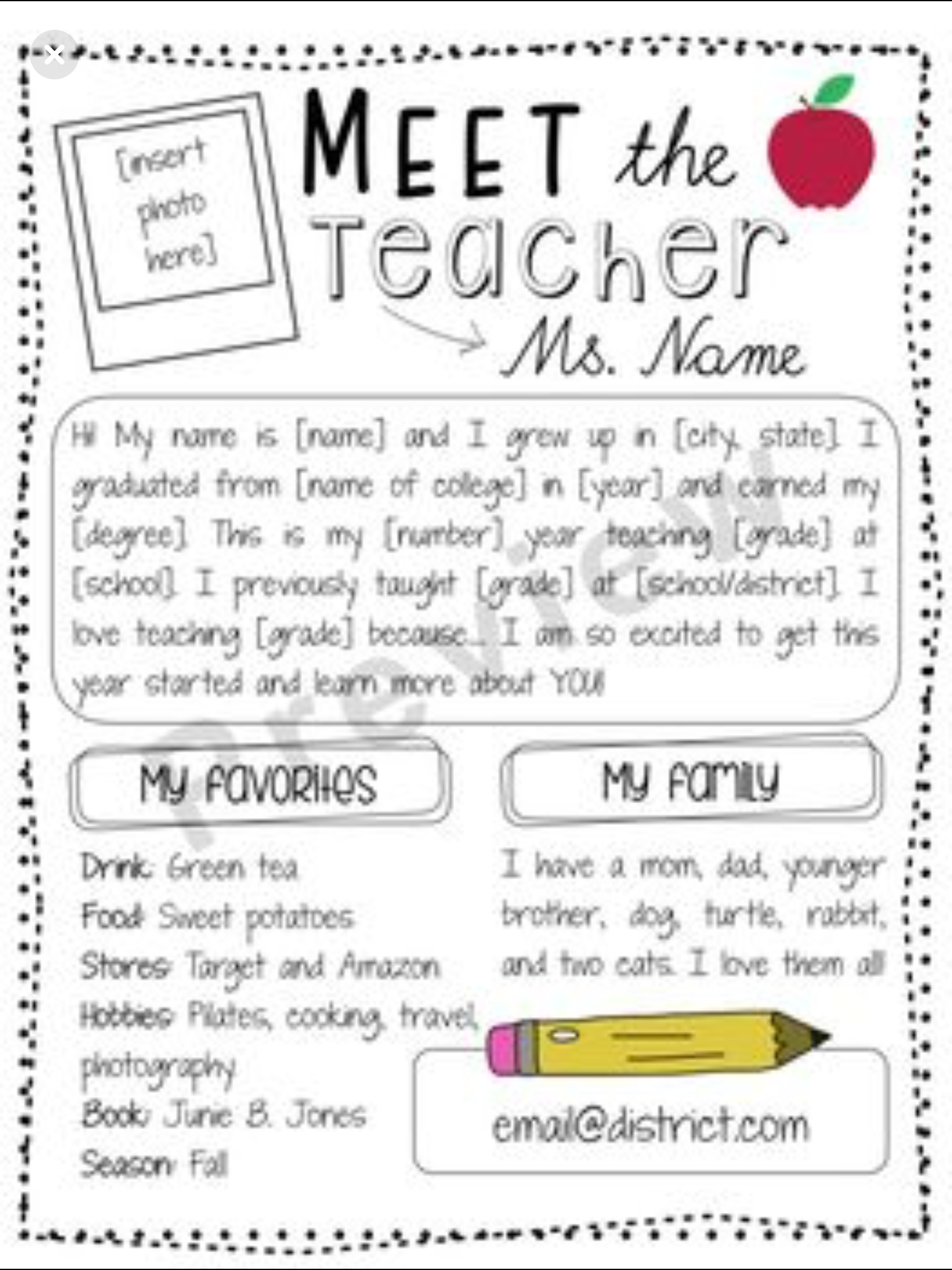 Best 45 Meet The Teacher Template Kindergarten Ideas 16