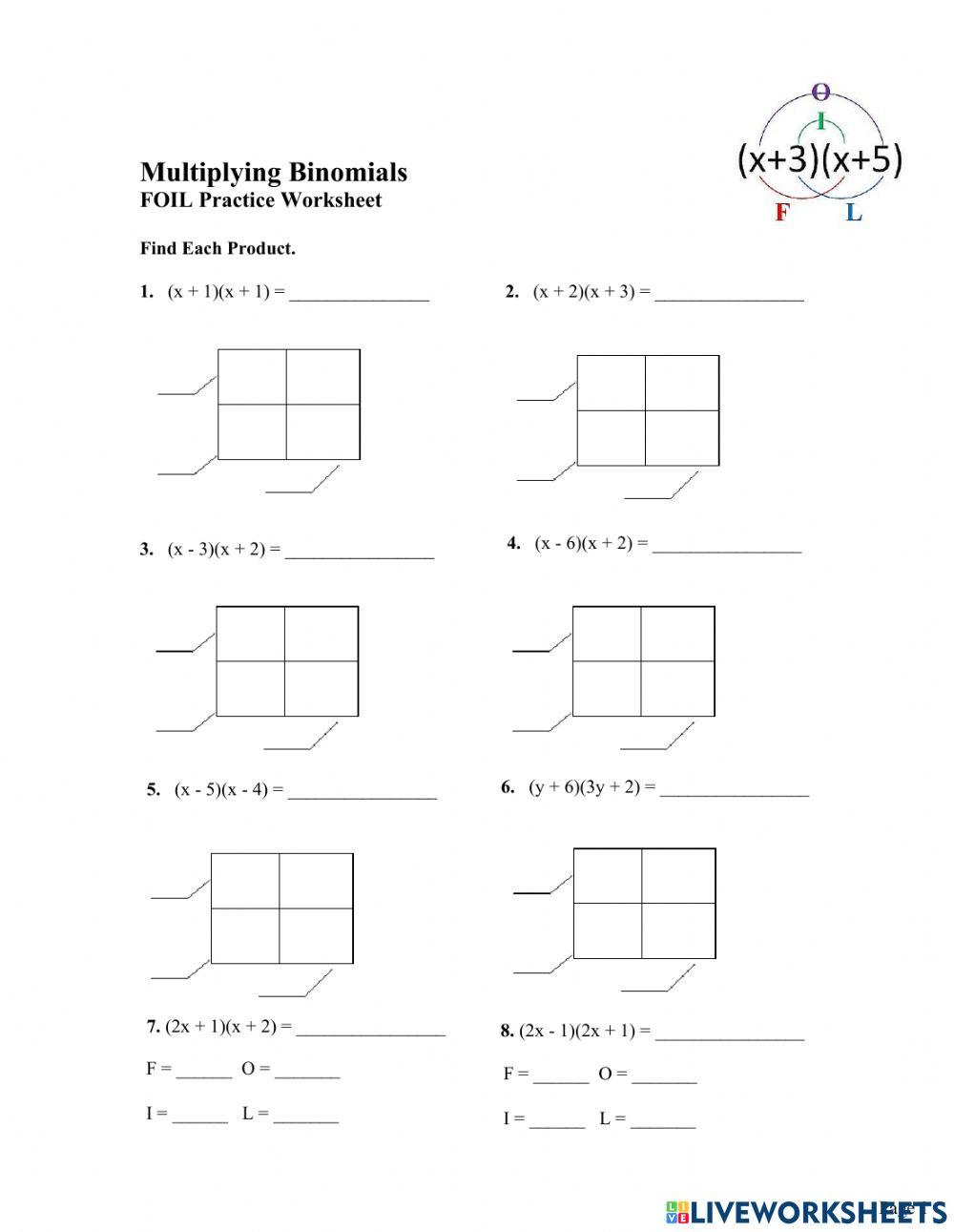 Best 45 Multiplying Binomials Worksheets Ideas 41