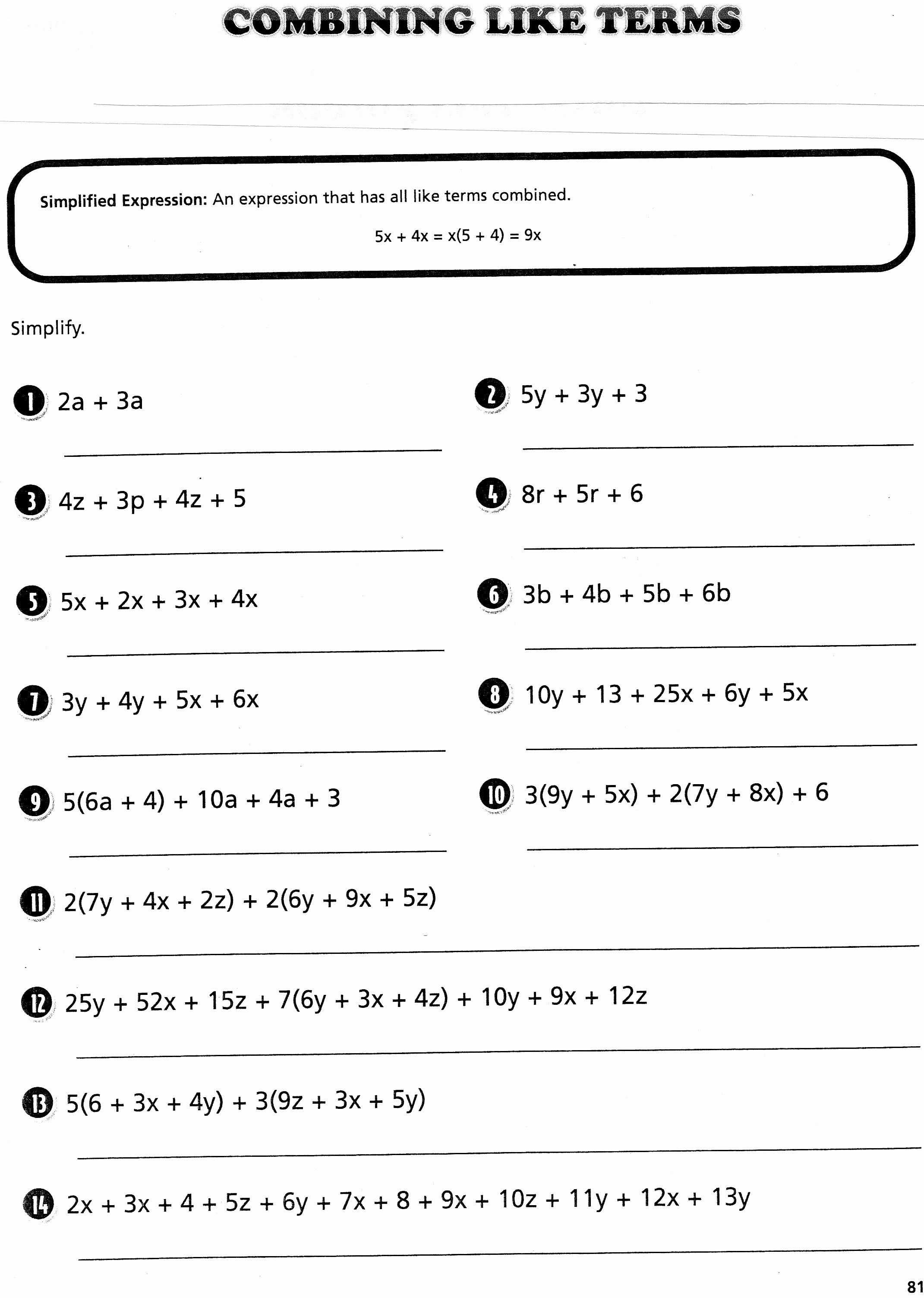 20 Combining Like Terms Worksheet Download