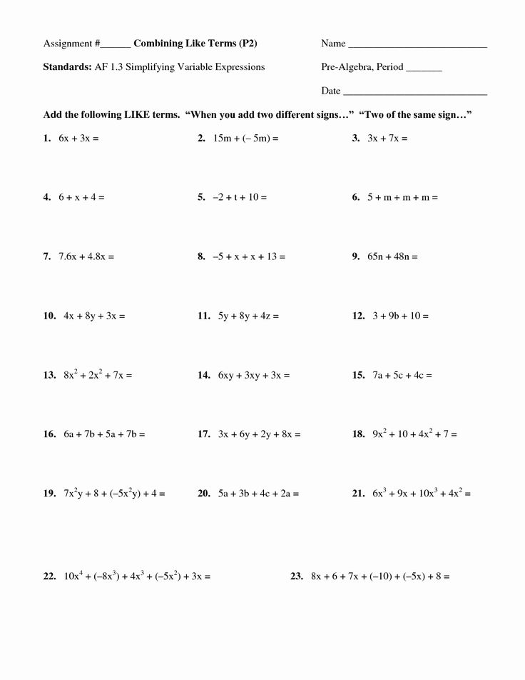 20 Combining Like Terms Worksheet Download