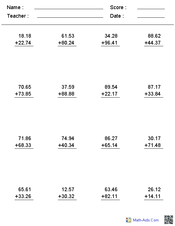 20 Decimal Worksheets 4Th Grade Free