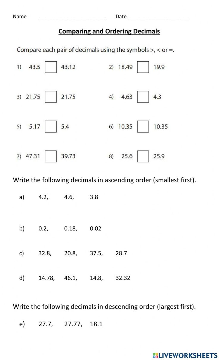 20 Decimal Worksheets 4Th Grade Free