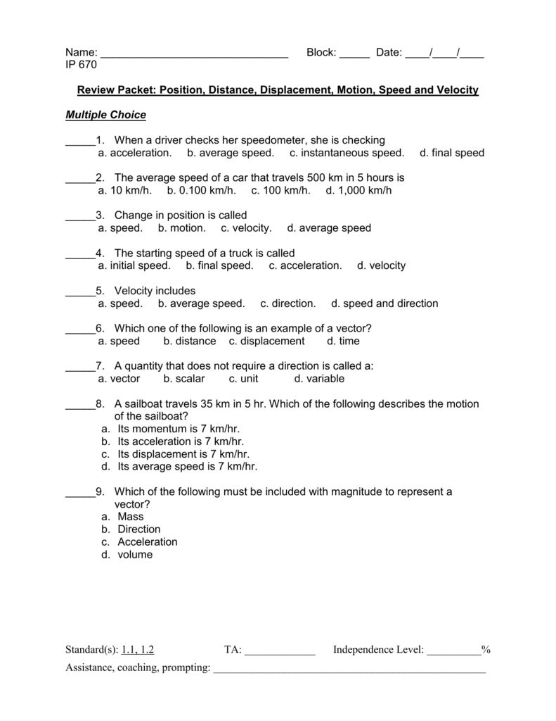 20 Distance Displacement Worksheet Free