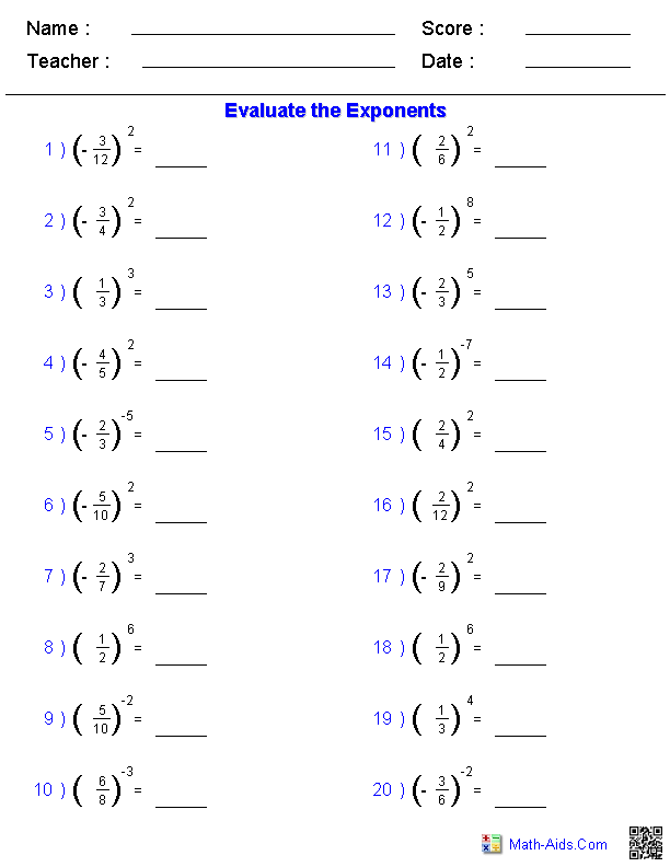 20 Exponents Simplify Worksheet Download