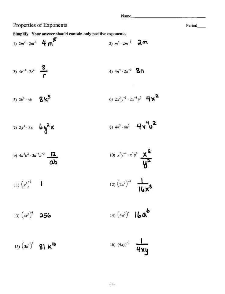 20 Exponents Simplify Worksheet Free