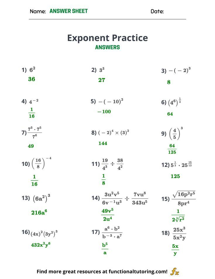 20 Exponents Simplify Worksheet Pdf