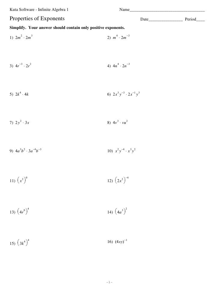 20 Exponents Simplify Worksheet Pdf