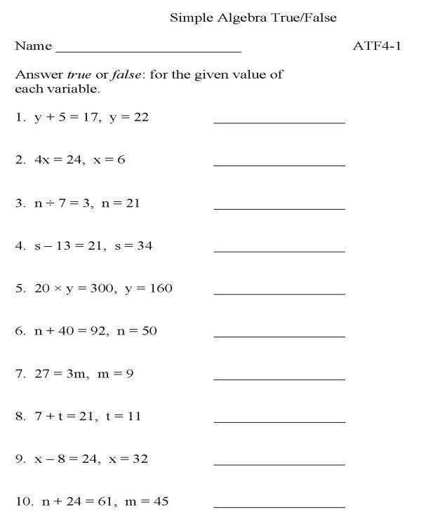 20 Math Algebra Worksheets Pdf