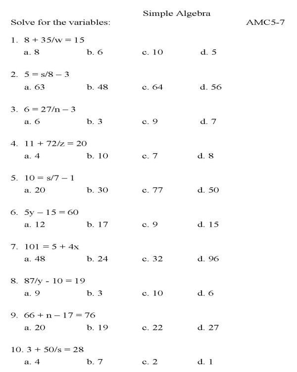 20 Math Algebra Worksheets Pdf