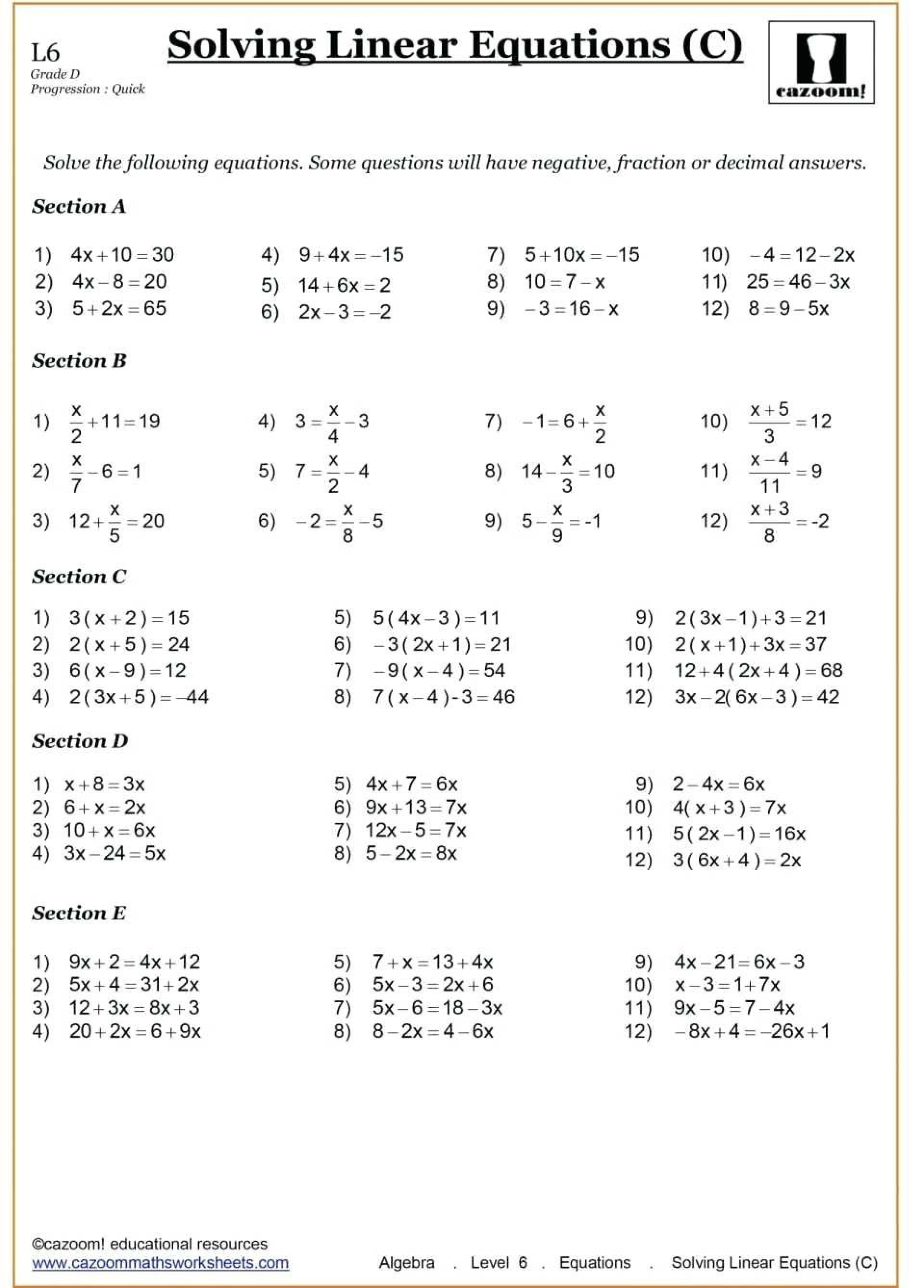 20 Math Algebra Worksheets Pdf