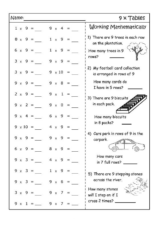 20 Nine Times Table Worksheet Download