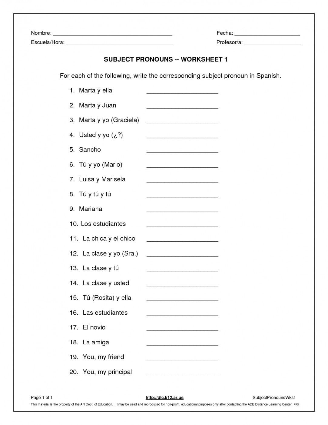 20 Printable Spanish Worksheets Pdf