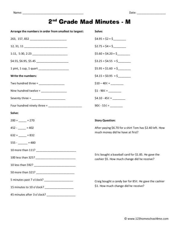 30 2Nd Grade Math Worksheets Pdf