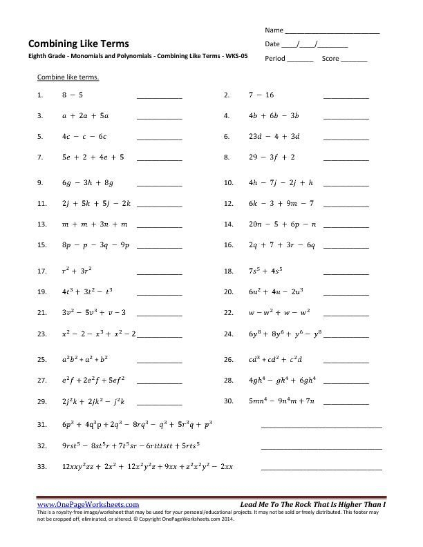 30 Combining Like Terms Worksheet Download