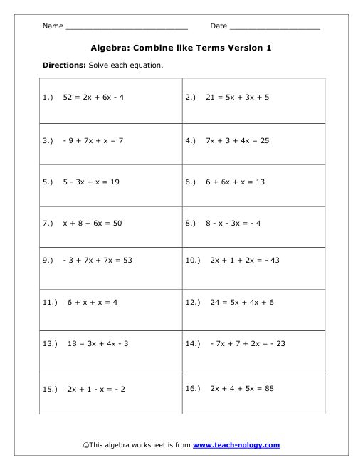 30 Combining Like Terms Worksheet Free