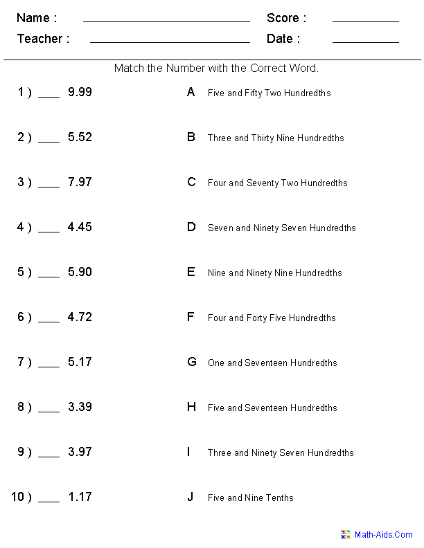 30 Decimal Worksheets 4Th Grade Download