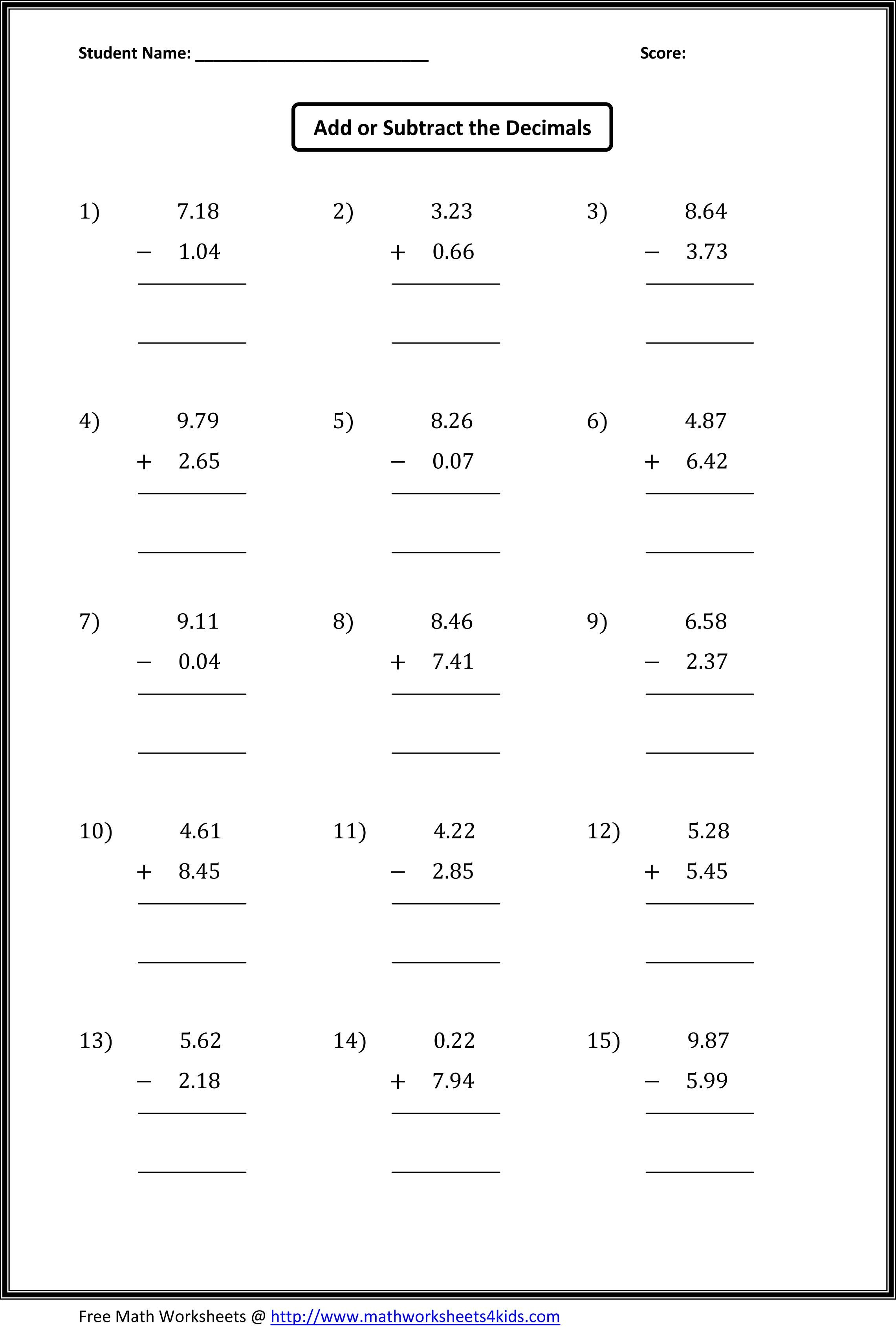 30 Decimal Worksheets 4Th Grade Pdf