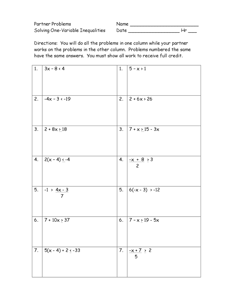 30 Linear Inequalities Worksheet Pdf