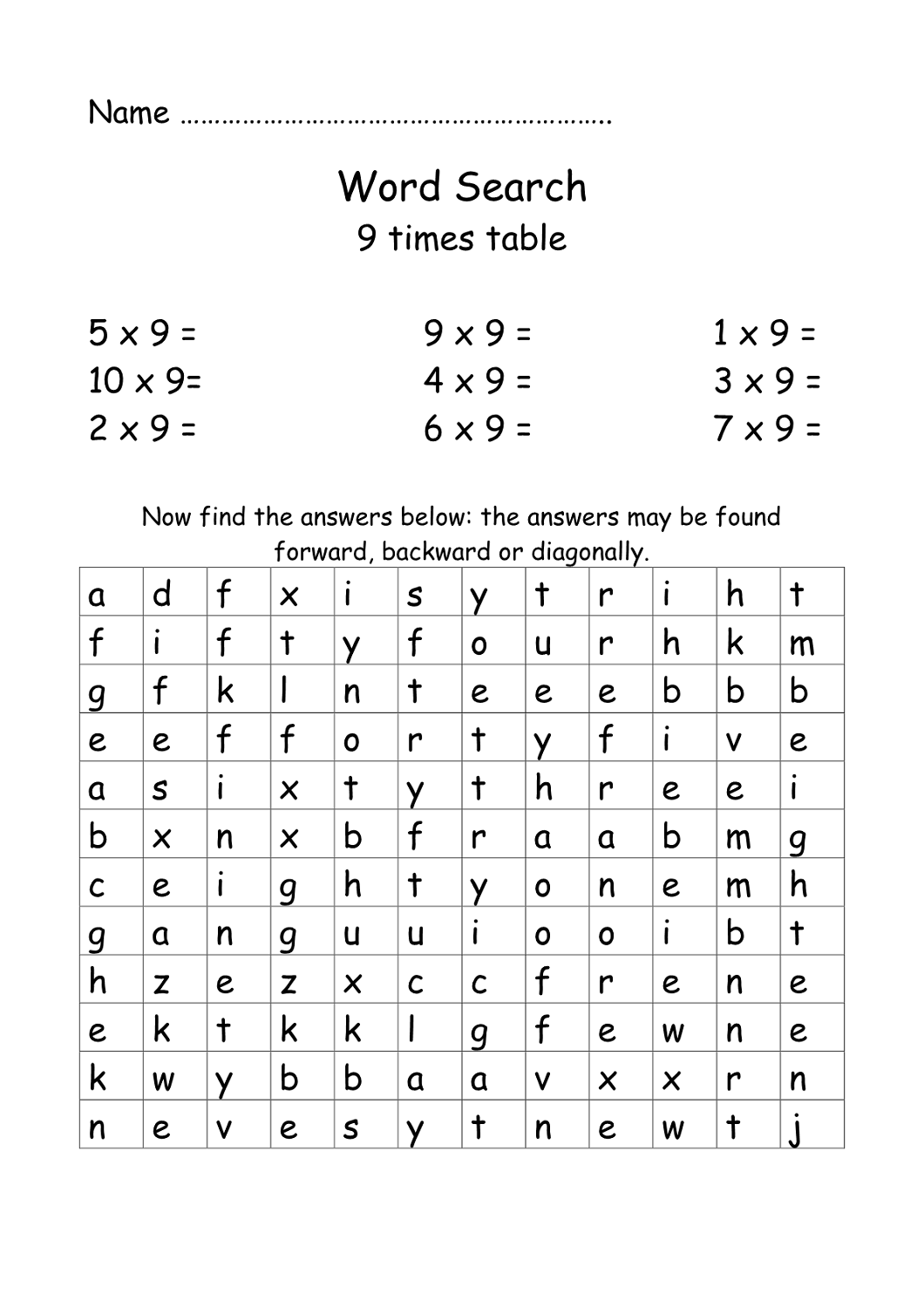 30 Nine Times Table Worksheet Download