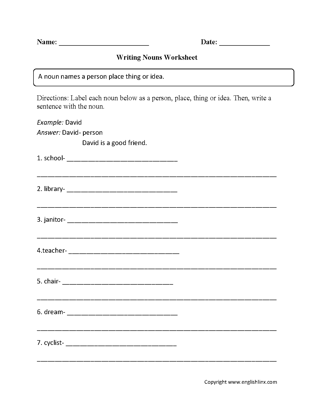 30 Noun Verb Worksheet Download