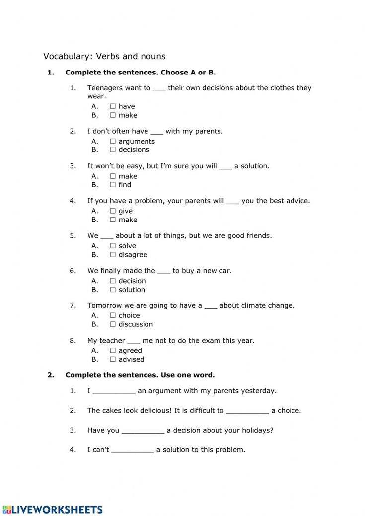 30 Noun Verb Worksheet Free