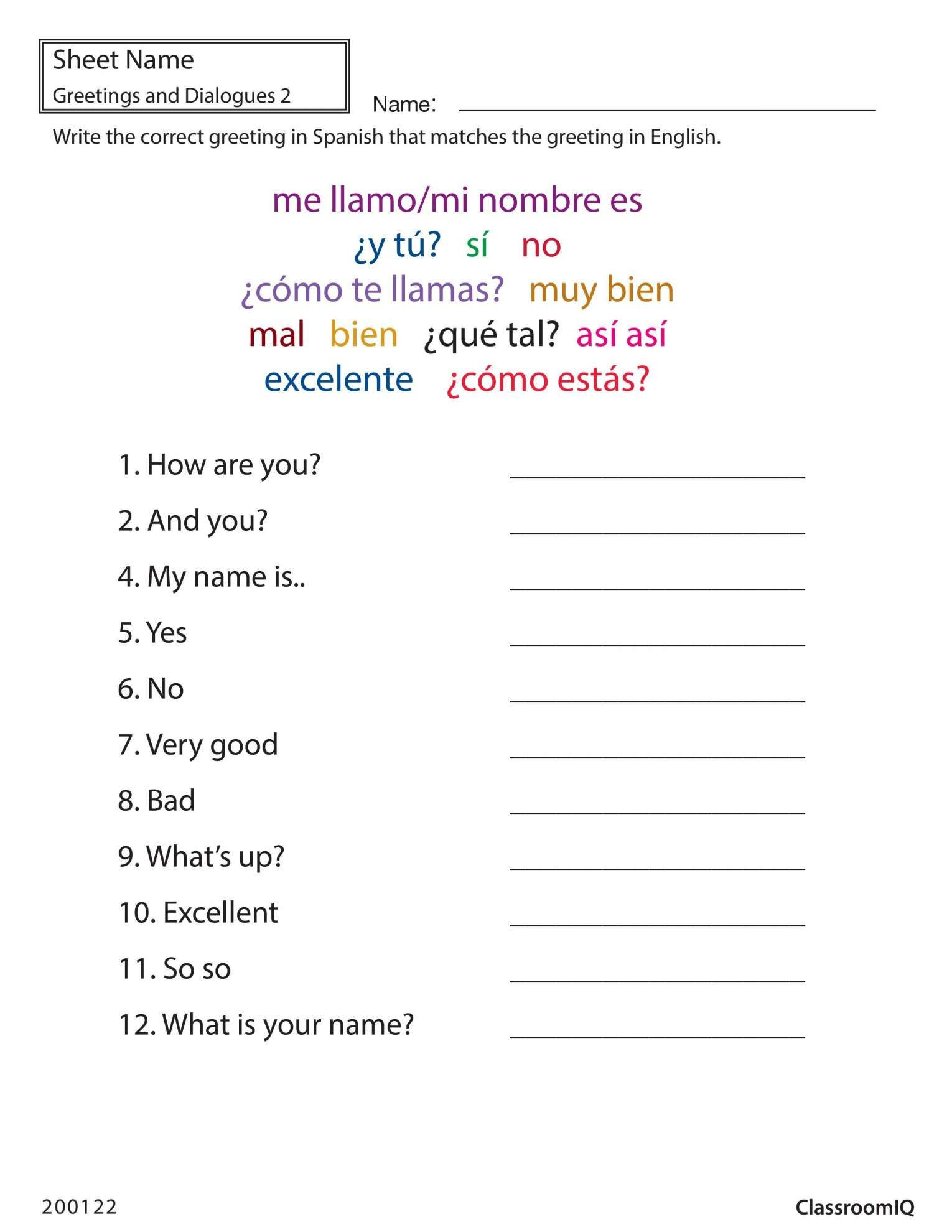 30 Printable Spanish Worksheets Pdf