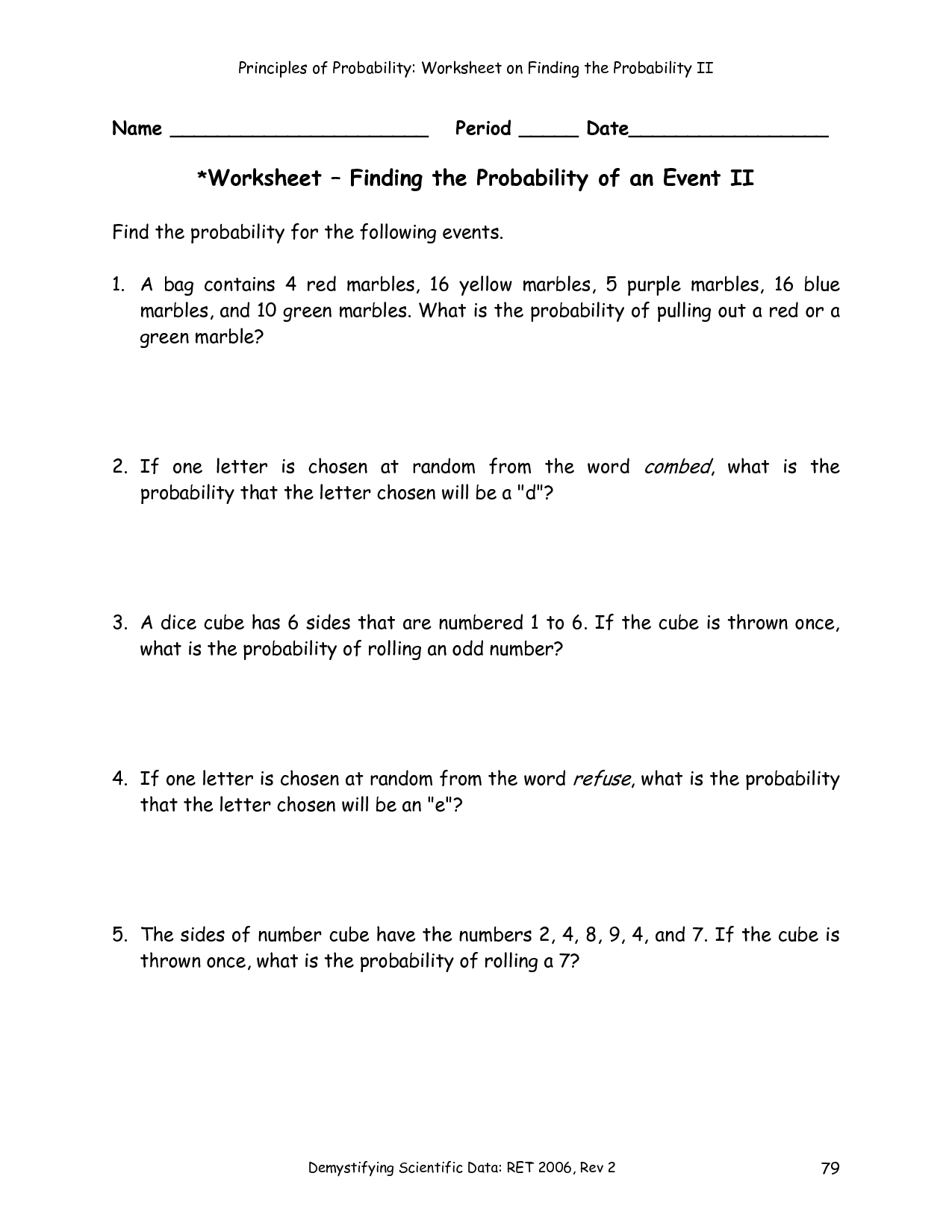 30 Probability Worksheets With Answers Free