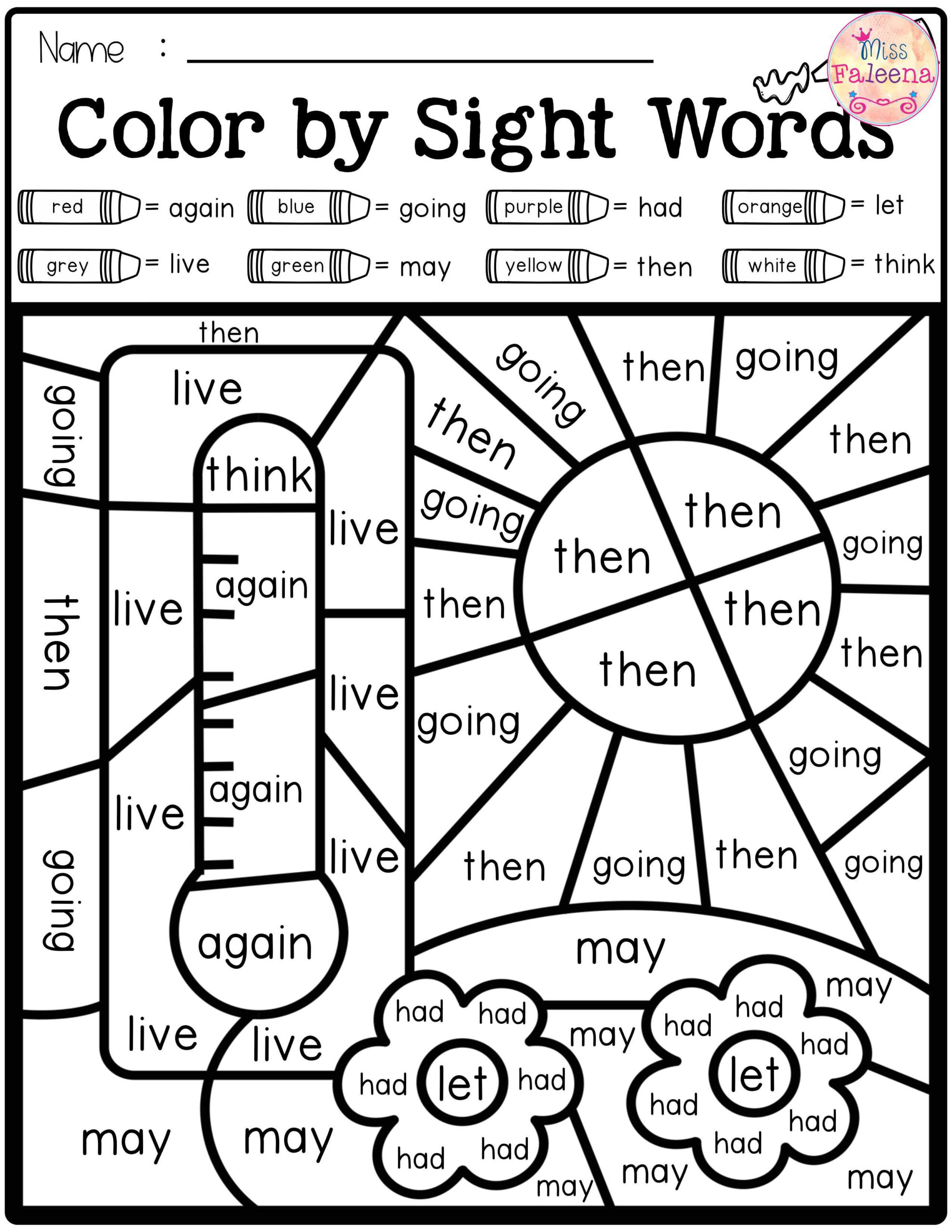 30 Sight Words Colouring Worksheets Download